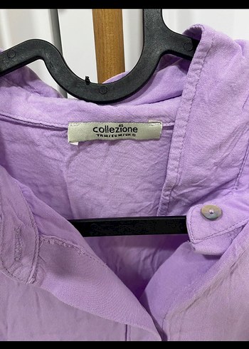 Mor Keten Düğmeli Uzun Kollu Gömlek - Görsel 2