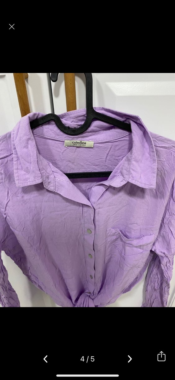 Mor Keten Düğmeli Uzun Kollu Gömlek - Görsel 4