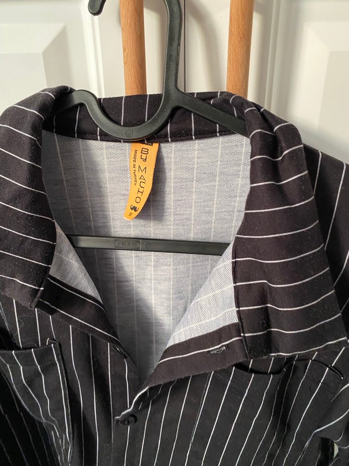 Çizgili Siyah Kadın Keten Gömlek - Görsel 3