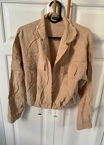 Bej Keten Mini Düğmeli Kadın Ceket - Görsel 2