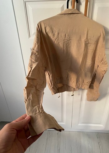 Bej Keten Mini Düğmeli Kadın Ceket - Görsel 8