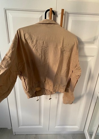 Bej Keten Mini Düğmeli Kadın Ceket - Görsel 9