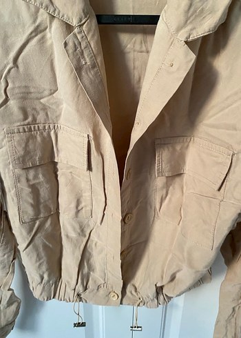 Bej Keten Mini Düğmeli Kadın Ceket - Görsel 4