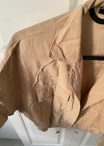 Bej Keten Mini Düğmeli Kadın Ceket - Görsel 5