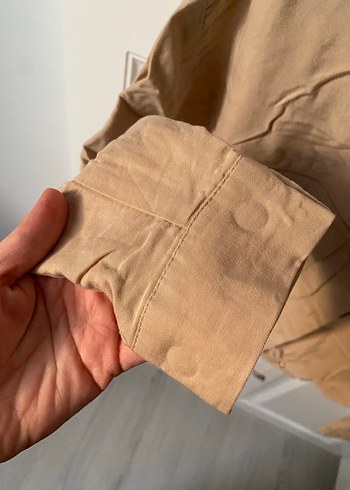 Bej Keten Mini Düğmeli Kadın Ceket - Görsel 6