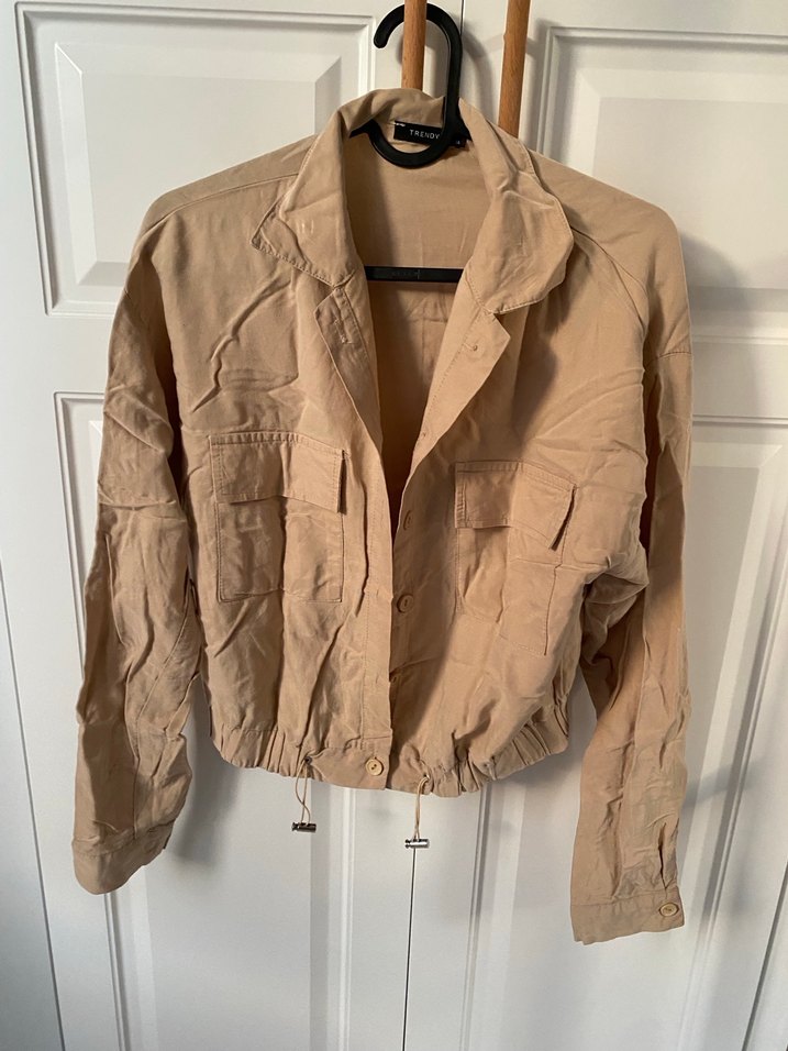 Bej Keten Mini Düğmeli Kadın Ceket - Görsel 2