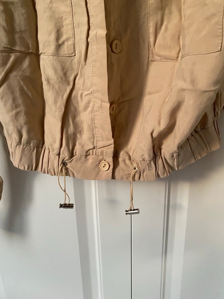 Bej Keten Mini Düğmeli Kadın Ceket - Görsel 3