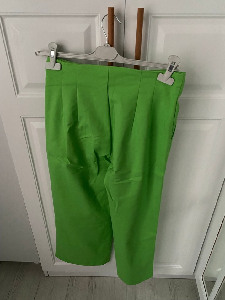 Kadın Parlak Yeşil Midi Kumaş Pantolon - Görsel 5