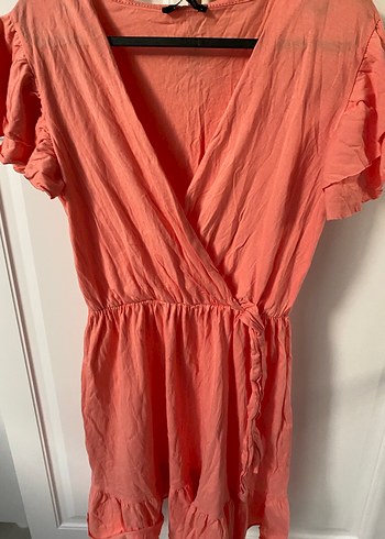 Pembe V Yaka Midi Keten Elbise - Görsel 3