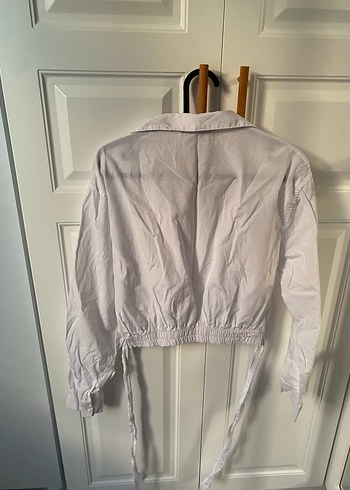 Düğmeli Beyaz Keten Kadın Gömlek - Görsel 5