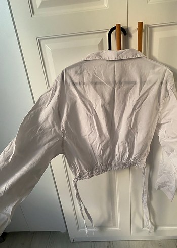 Düğmeli Beyaz Keten Kadın Gömlek - Görsel 9