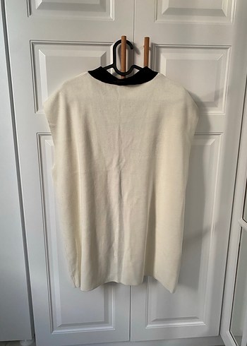 Düğmeli V Yaka Gri-Beyaz Midi Kadın Hırka - Görsel 8