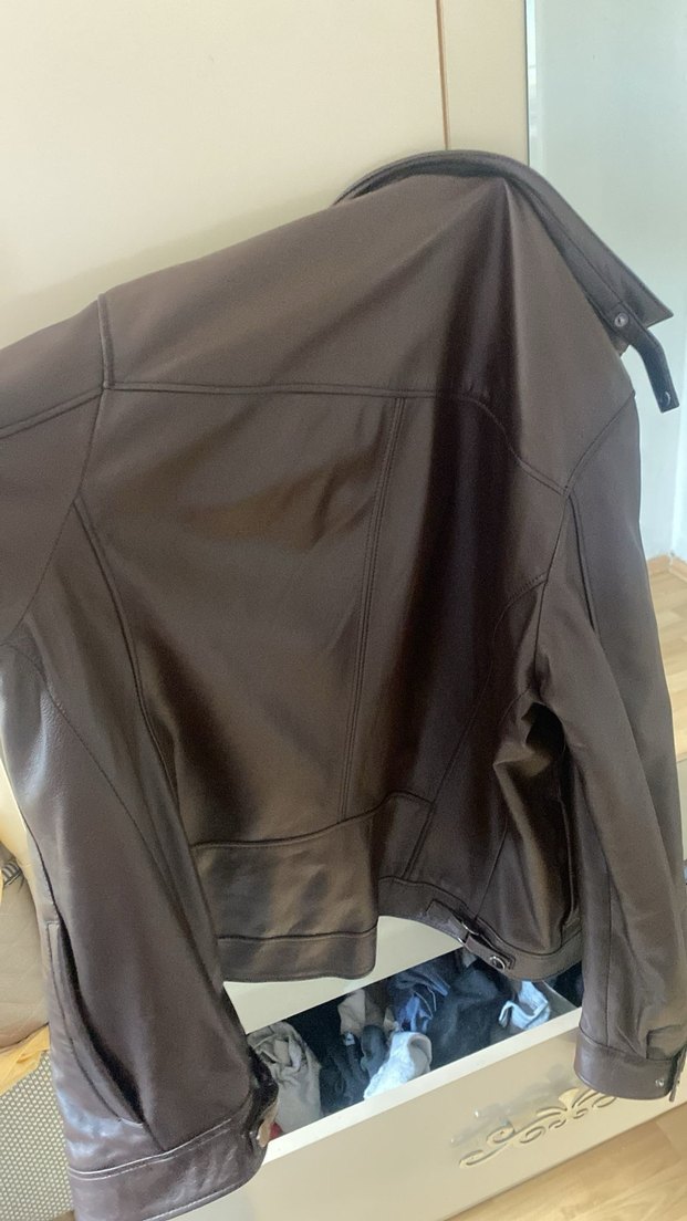 Kahverengi Deri Biker Ceket - Görsel 4