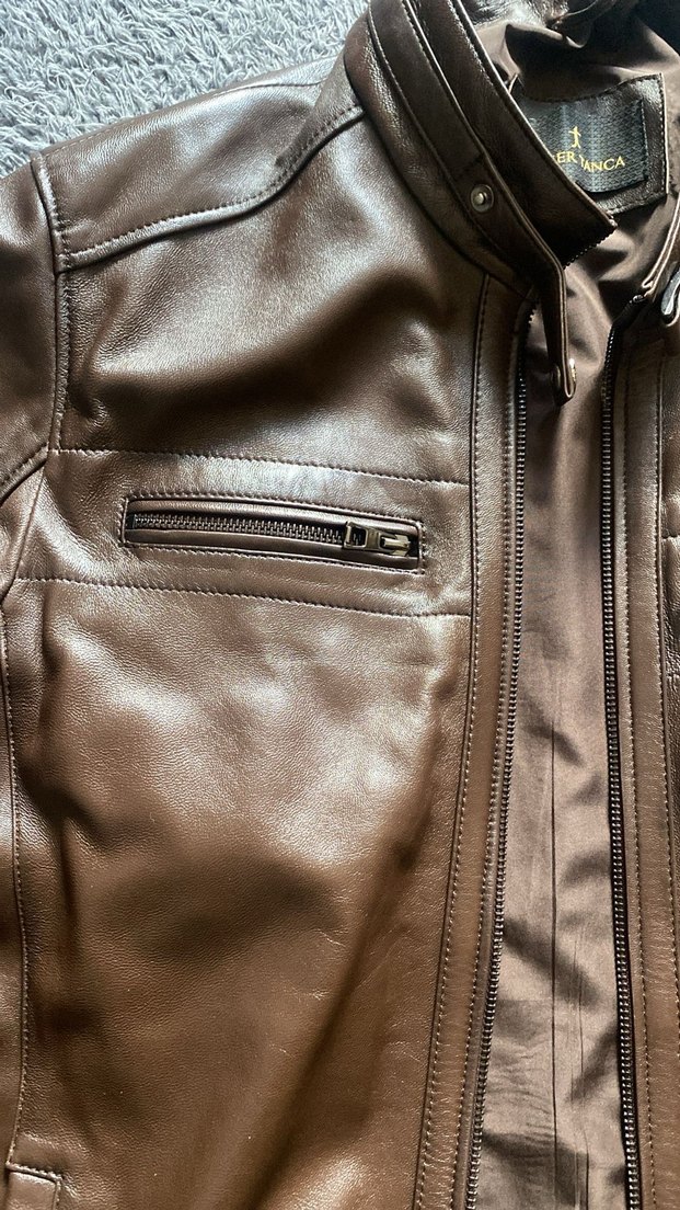 Kahverengi Deri Biker Ceket - Görsel 3
