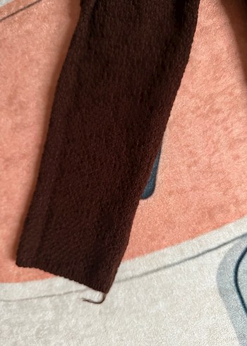 Kahverengi Uzun Keten Straplez Elbise - Görsel 3