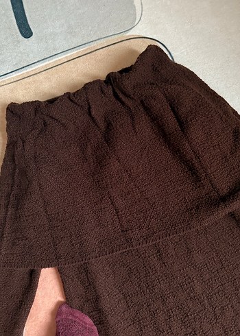 Kahverengi Uzun Keten Straplez Elbise - Görsel 4