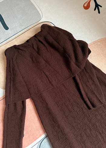 Kahverengi Uzun Keten Straplez Elbise - Görsel 2