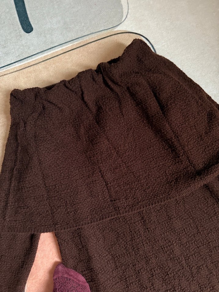 Kahverengi Uzun Keten Straplez Elbise - Görsel 4