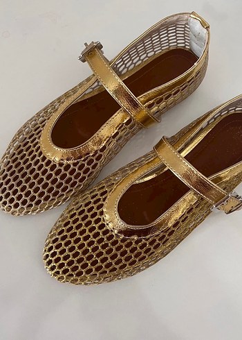 Parlak Altın Tokalı Blok Topuklu Kadın Babet - Görsel 3