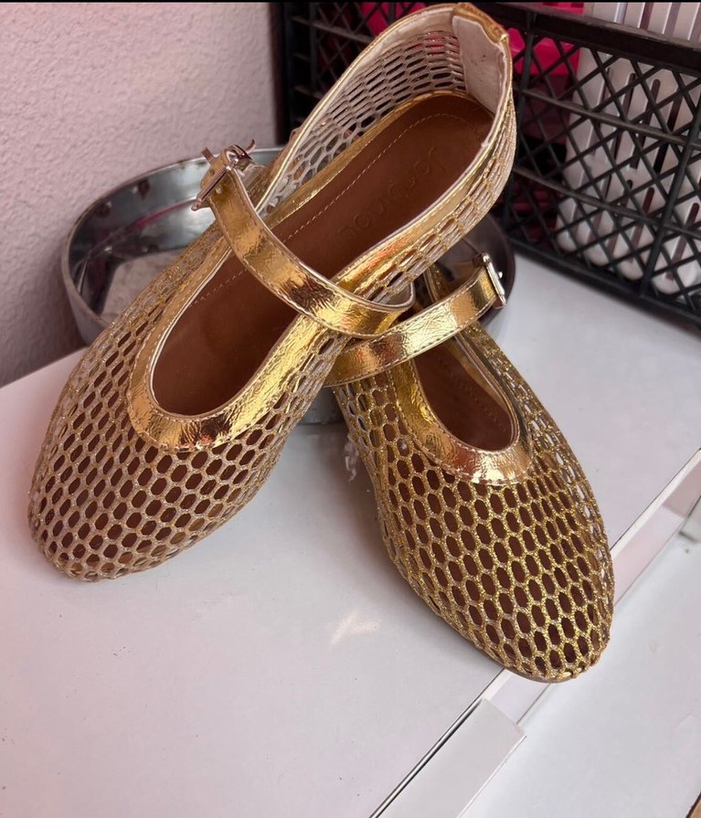 Parlak Altın Tokalı Blok Topuklu Kadın Babet - Görsel 4