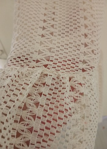 krem Nakışlı Triko Bohem Elbise - Görsel 4