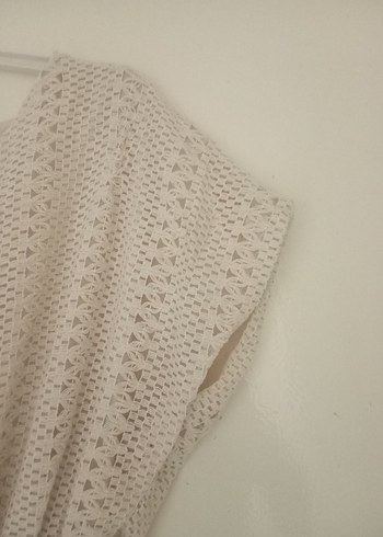 krem Nakışlı Triko Bohem Elbise - Görsel 5