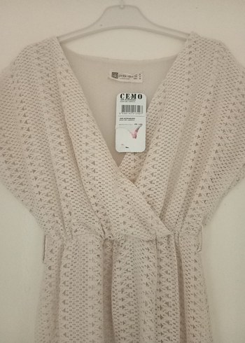 krem Nakışlı Triko Bohem Elbise - Görsel 2