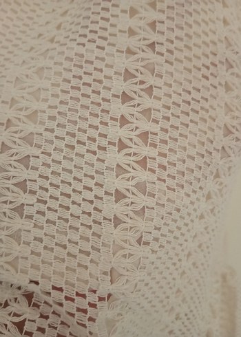 krem Nakışlı Triko Bohem Elbise - Görsel 3