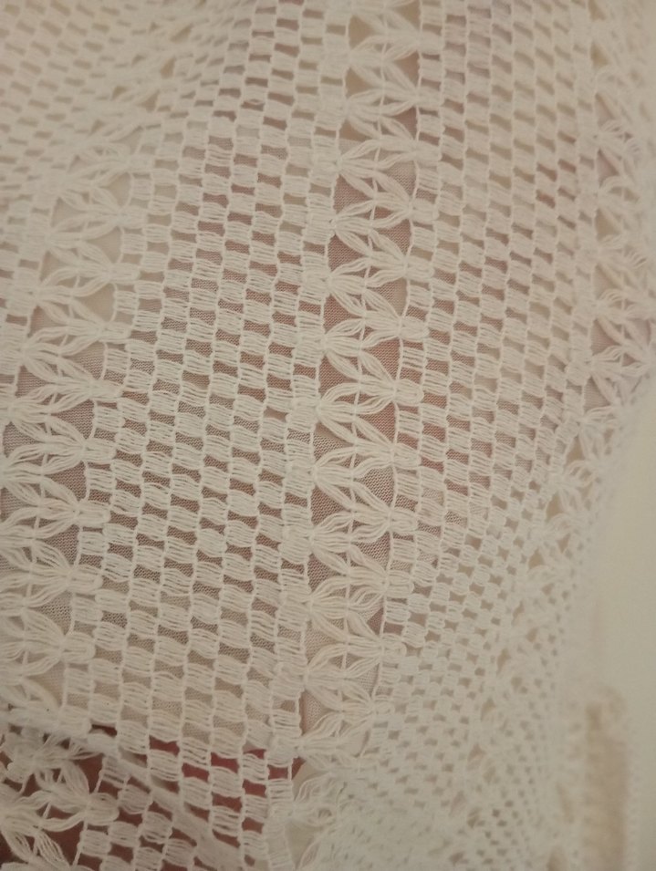 krem Nakışlı Triko Bohem Elbise - Görsel 3