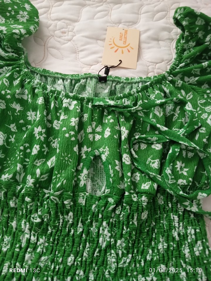 Yeşil Bohem Çiçekli Uzun Elbise - Görsel 2