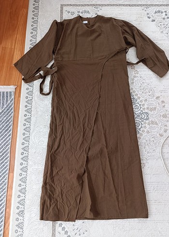 xl Beden Kahverengi Uzun Bisiklet Yaka Kadın Elbise