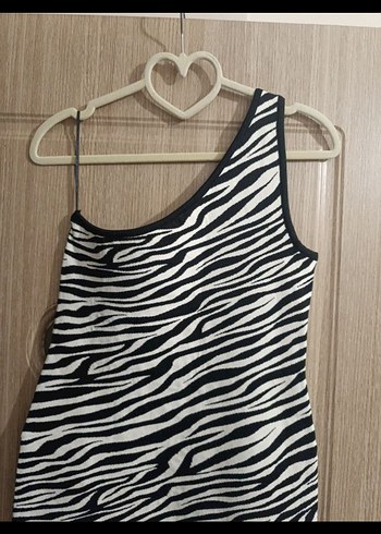 Zebra Desenli Tek Omuz Midi Elbise - Görsel 2