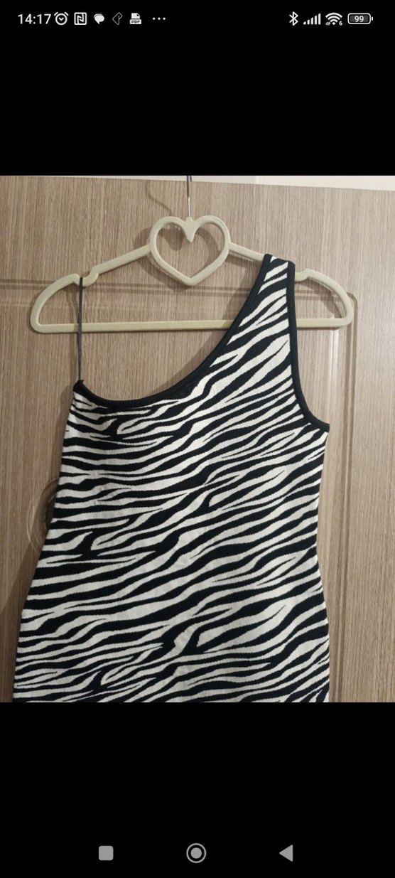 Zebra Desenli Tek Omuz Midi Elbise - Görsel 2