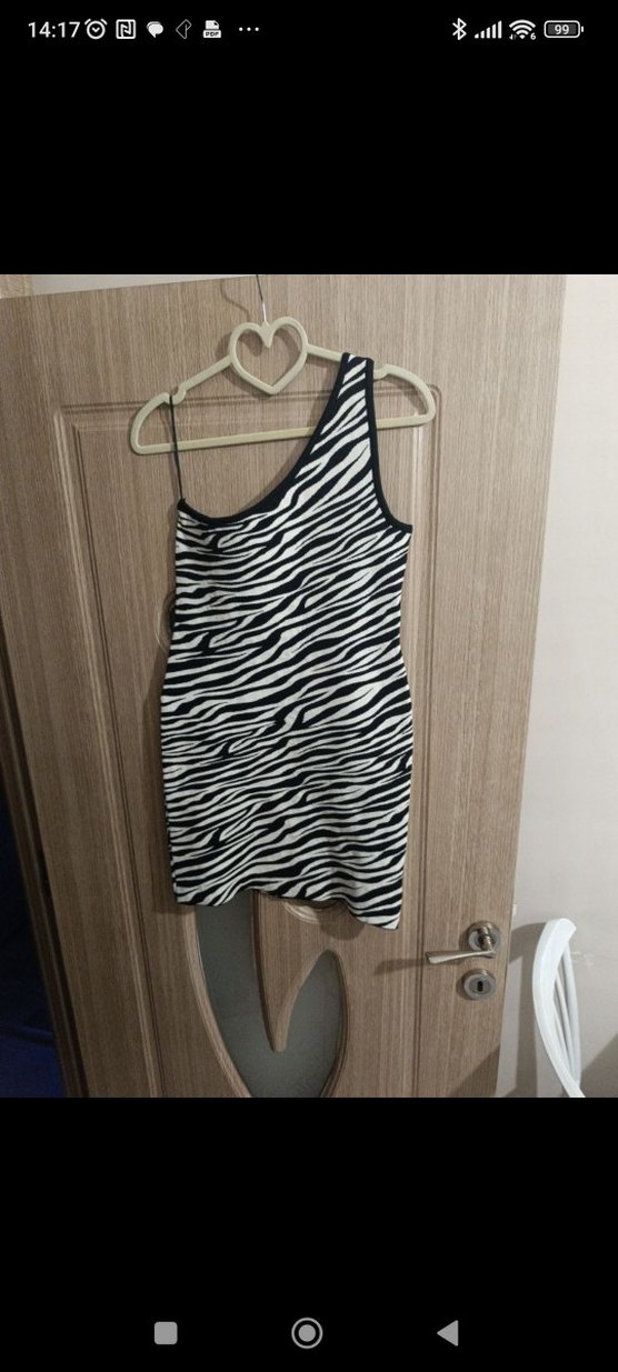 Zebra Desenli Tek Omuz Midi Elbise - Görsel 4