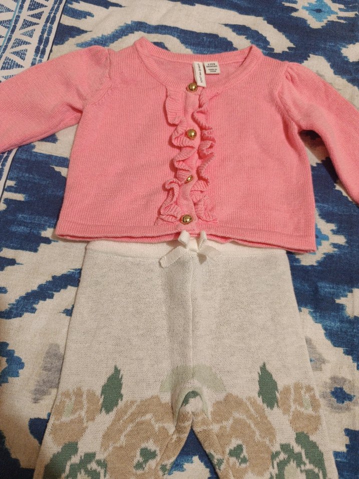 Pembe Örgü Uzun Kollu Bebek Kız Takımı - Görsel 2