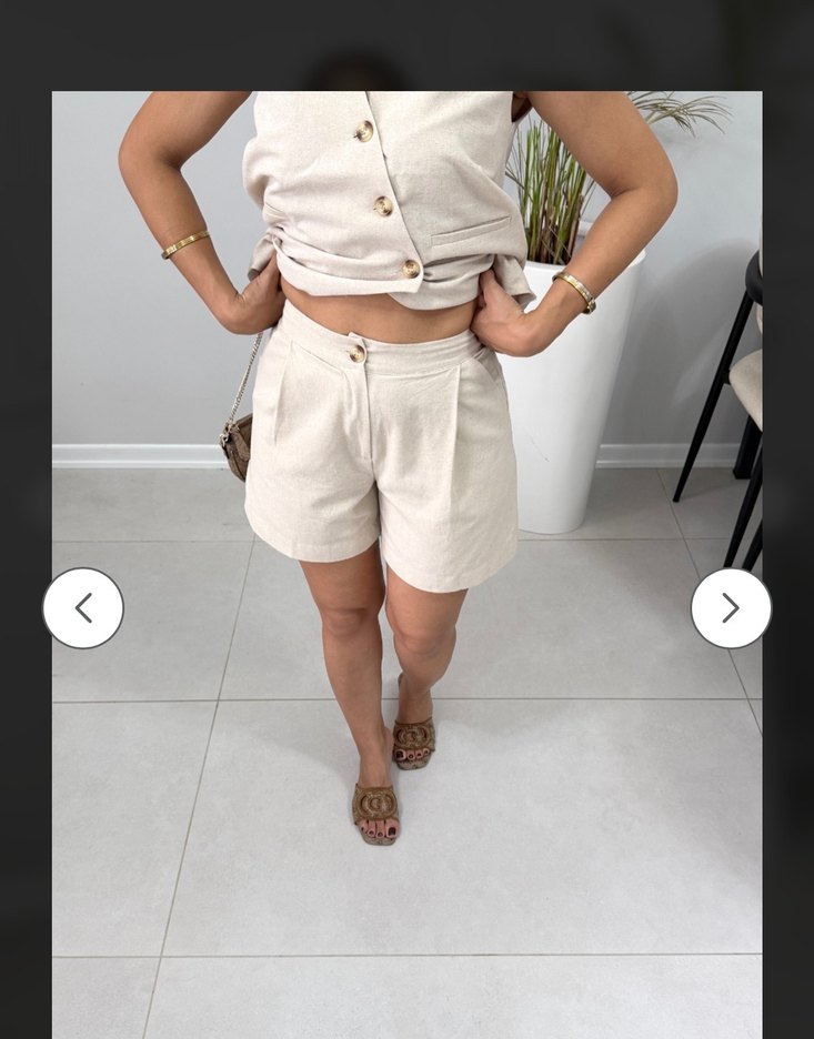 Bej Keten Dokulu Yelek Şort Takım - Görsel 3