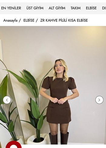 Kahverengi Kısa Elbise - Görsel 3