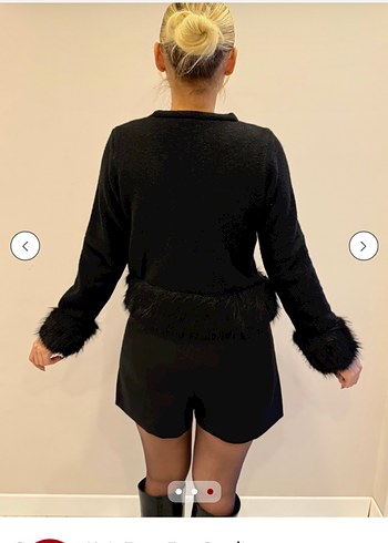 Kürk Detaylı Siyah V Yakalı Kadın Hırka - Görsel 3