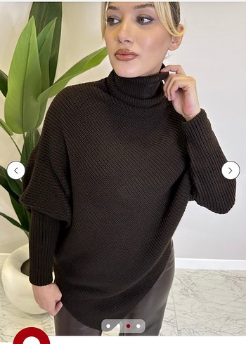 Kahverengi Boğazlı Triko Kazak - Görsel 3