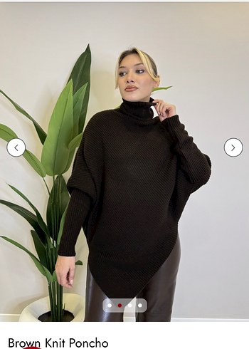 Kahverengi Boğazlı Triko Kazak - Görsel 2