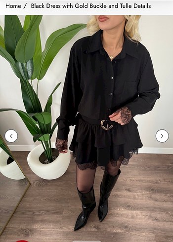 Dantel Detaylı Siyah Mini Elbise - Görsel 3