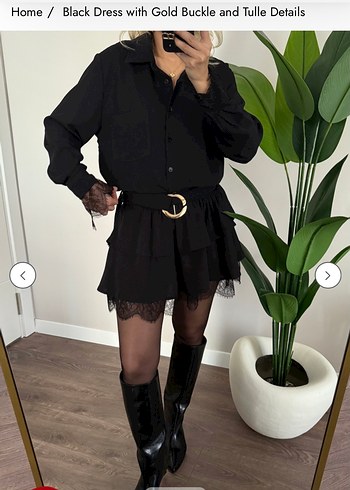 Dantel Detaylı Siyah Mini Elbise - Görsel 2