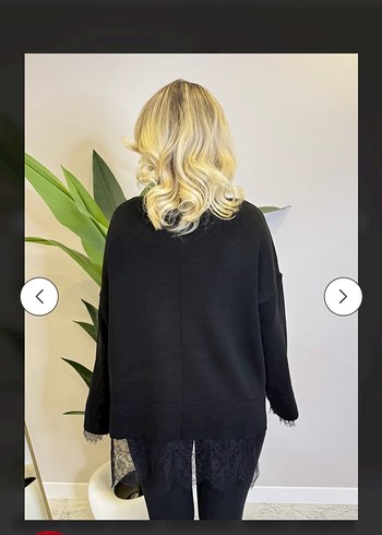 Uzun Kontrast Dantel Triko Kazak - Görsel 3