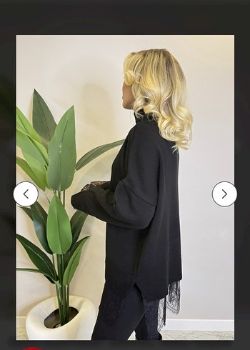 Uzun Kontrast Dantel Triko Kazak - Görsel 2