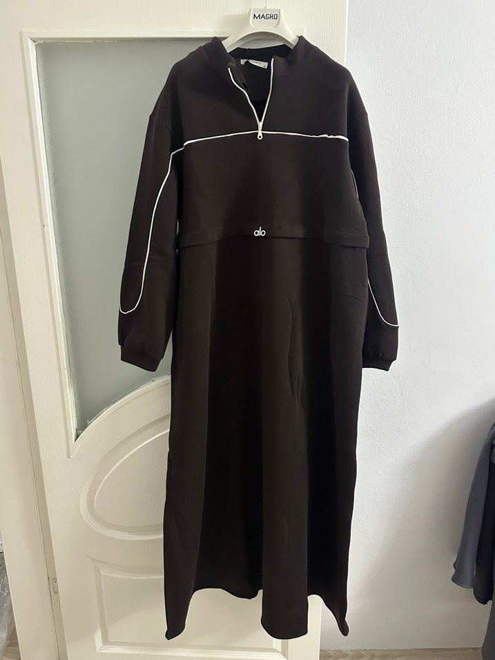 Siyah Fermuarlı Uzun Kadın Elbise ALO MARKA - Görsel 2