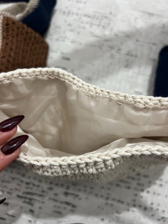 Örgü Bohem Kadın Çanta Beyaz Gri - Görsel 3