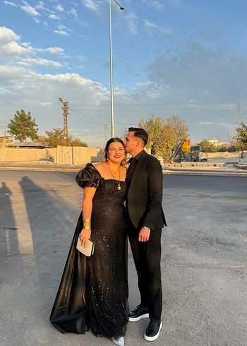 Boncuk İşlemeli Siyah Uzun Abiye Elbise - Görsel 3