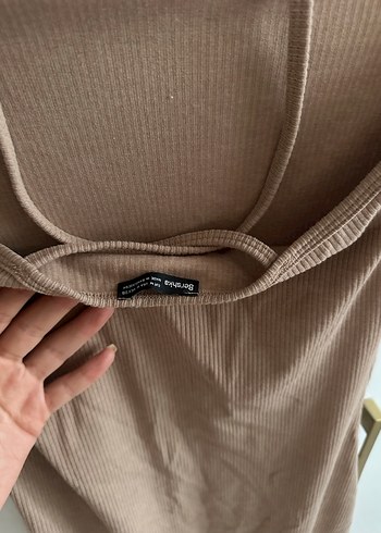 Bershka Bej Uzun Süet Askılı Drapeli Elbise