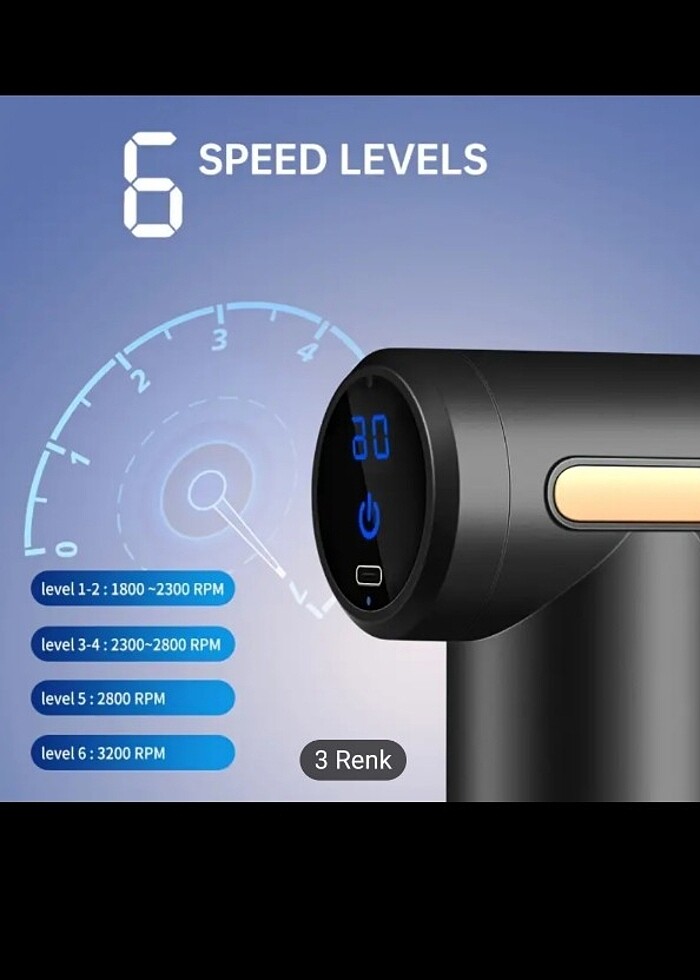 USB Kas Kitle Masaj Tabancası LCD Ekran ile, 6-Seviye Şiddet, Vü - Görsel 5