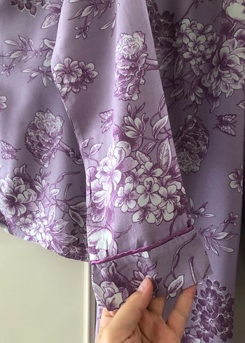 38 Beden mor Renk Mor Çiçek Desenli Bohem Kadın Pijama Takımı